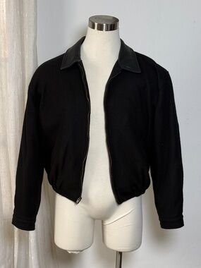 Golden Bear San Francisco Black Wool Bomber Jacket Leather Collar M Vintage USA